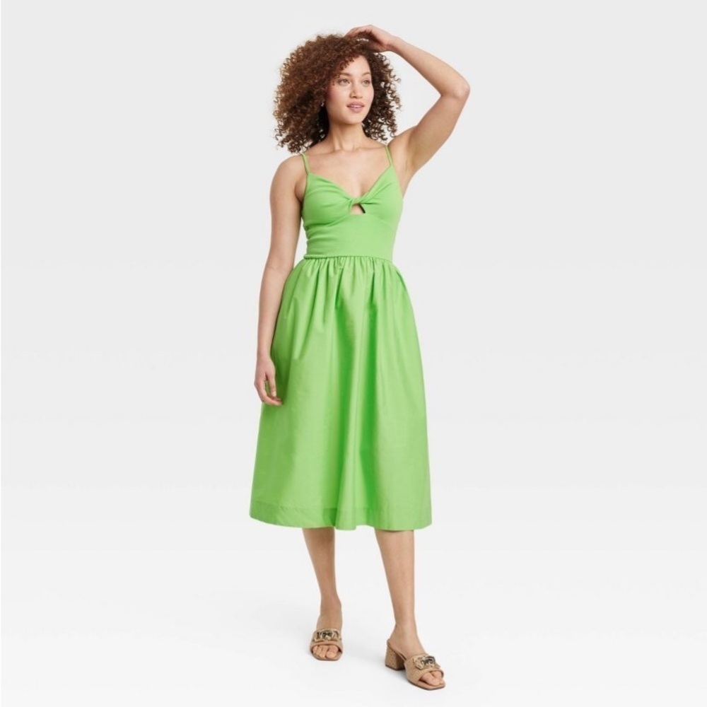 Women's Knit Ballet Midi Sundress - A New Day™ Green S new - Picture 3 of 5